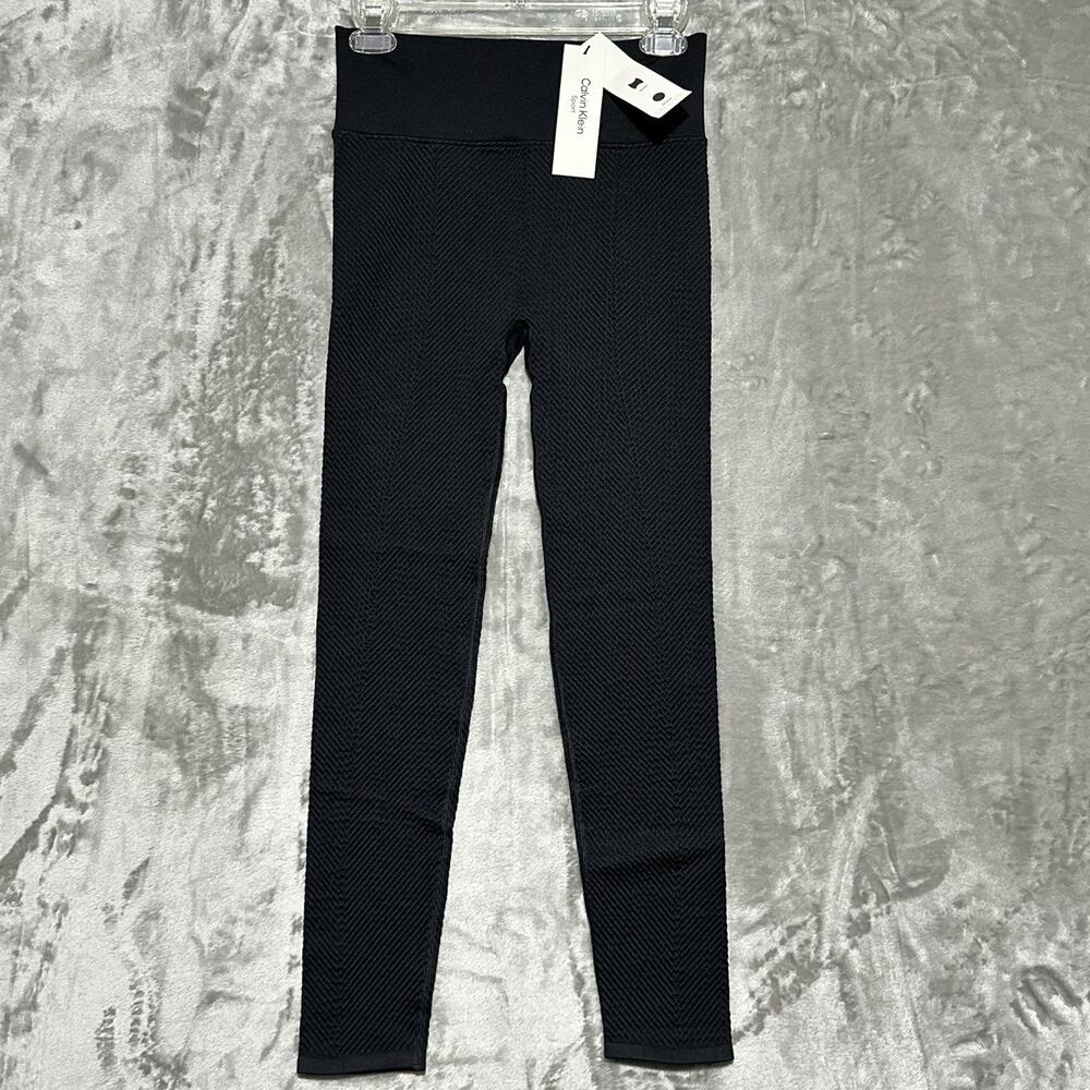 NWT Calvin Klein Sport Performance Leggings Womens Size M Black Textured Stretch - Picture 1 of 13